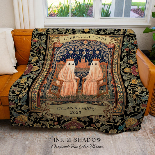 Eternally Yours Celestial Ghost Blanket | Personalized Wedding Throw Cute Gothic Couple Gift Custom Name Anniversary Tapestry Royal Castle |