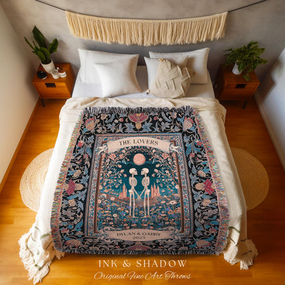 His & Hers Botanical Skeleton Blanket | Autumn Aesthetic Personalized Anniversary Gift Cottagecore Fantasy Castle Floral Tarot Lovers Custom