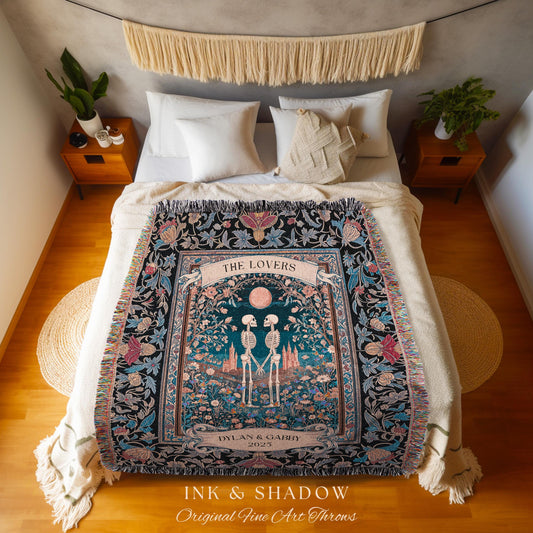 His & Hers Botanical Skeleton Blanket | Autumn Aesthetic Personalized Anniversary Gift Cottagecore Fantasy Castle Floral Tarot Lovers Custom