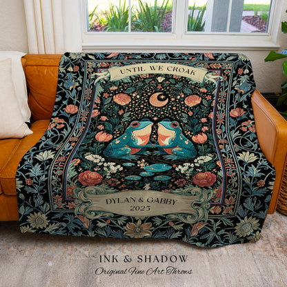 Colorful Frog Couple Custom Cozy Throw | Whimsical Anniversary Gift Woodland Fantasy Cottagecore Wedding Fairycore Cute Aesthetic Enchanted