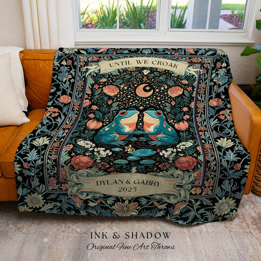 Colorful Frog Couple Custom Cozy Throw | Whimsical Anniversary Gift Woodland Fantasy Cottagecore Wedding Fairycore Cute Aesthetic Enchanted