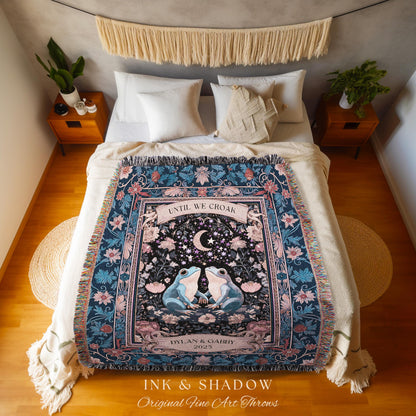 Fairy Aesthetic Frog Couple Blanket | Mystic Academia Anniversary Gift Fairycore Lovers Until we Croak Cottagecore Wedding Enchanted Cute |