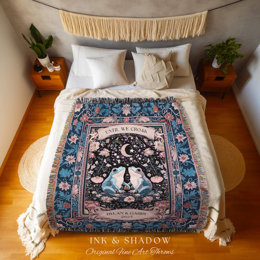 Fairy Aesthetic Frog Couple Blanket | Mystic Academia Anniversary Gift Fairycore Lovers Until we Croak Cottagecore Wedding Enchanted Cute |