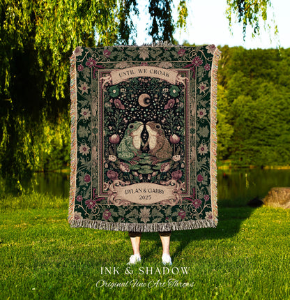 Whimsical Floral Custom Frog Couple Throw | Fairycore Aesthetic Cottagecore Personalized Frog Lovers Gift Until we Croak Botanical Aesthetic
