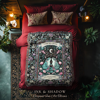 Eclectic Floral Custom Frog Couple Throw | Forestcore Aesthetic Until we Croak Cute Cottagecore Woven Tapestry Whimsy Mystical Fairycore |