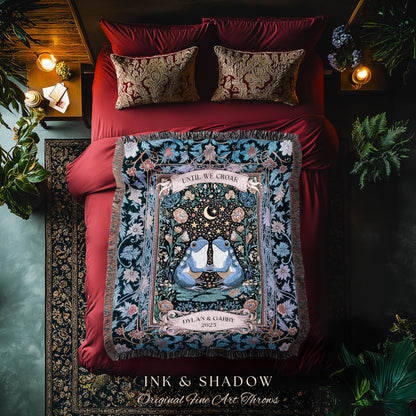 Dark Botanical Personalized Lovers Tapestry | Celestial Gift Frog Lovers Woven Throw Blanket Aesthetic Until we Croak Custom Cottagecore |