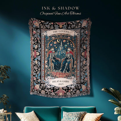 Gothic Personalized Royal Couple Throw Blanket | Dark Moody Colors Dark Academia Wedding Baroque Romance Anniversary Gift Celestial Royalty