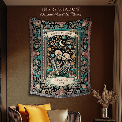 Cosmic Skeleton Lovers Custom Blanket | Gothic Elegance Celestial Anniversary Romance Dark Academia Celestial Personalized Couple Ethereal |