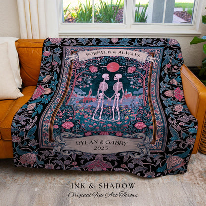 Rosy Royal Skeleton Garden Lovers Tapestry | Whimsigothic Spooky Season Anniversary Dark Academia Personalized Witchy Cottagecore Aesthetic