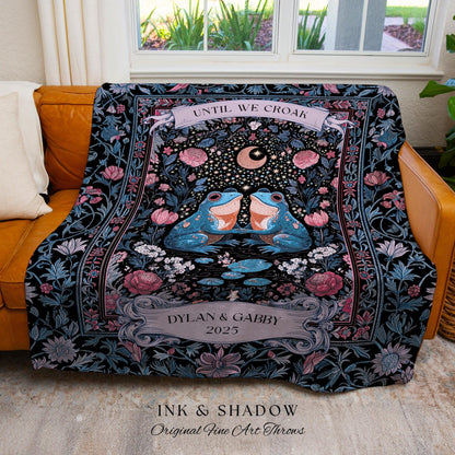 Bohemian Frog Lovers Custom Tapestry | Enchanted Woodland Forest Folklore Wedding Mystical Fairycore Until We Croak Personalized Couple Gift