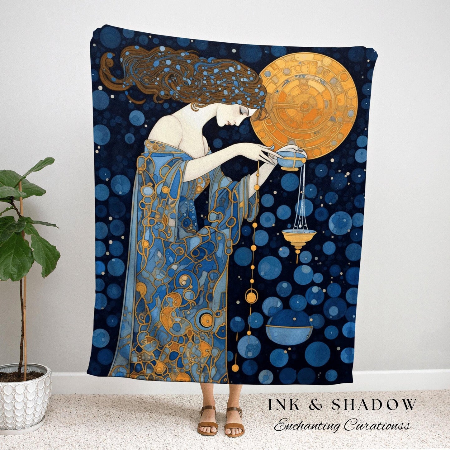 Zodiac Aquarius Gift Custom Tapestry Woven | Aquarius Wall Art Gustav Klimt | Custom Star Sign Woven Tapestry Celestial Art Blanket Woven |