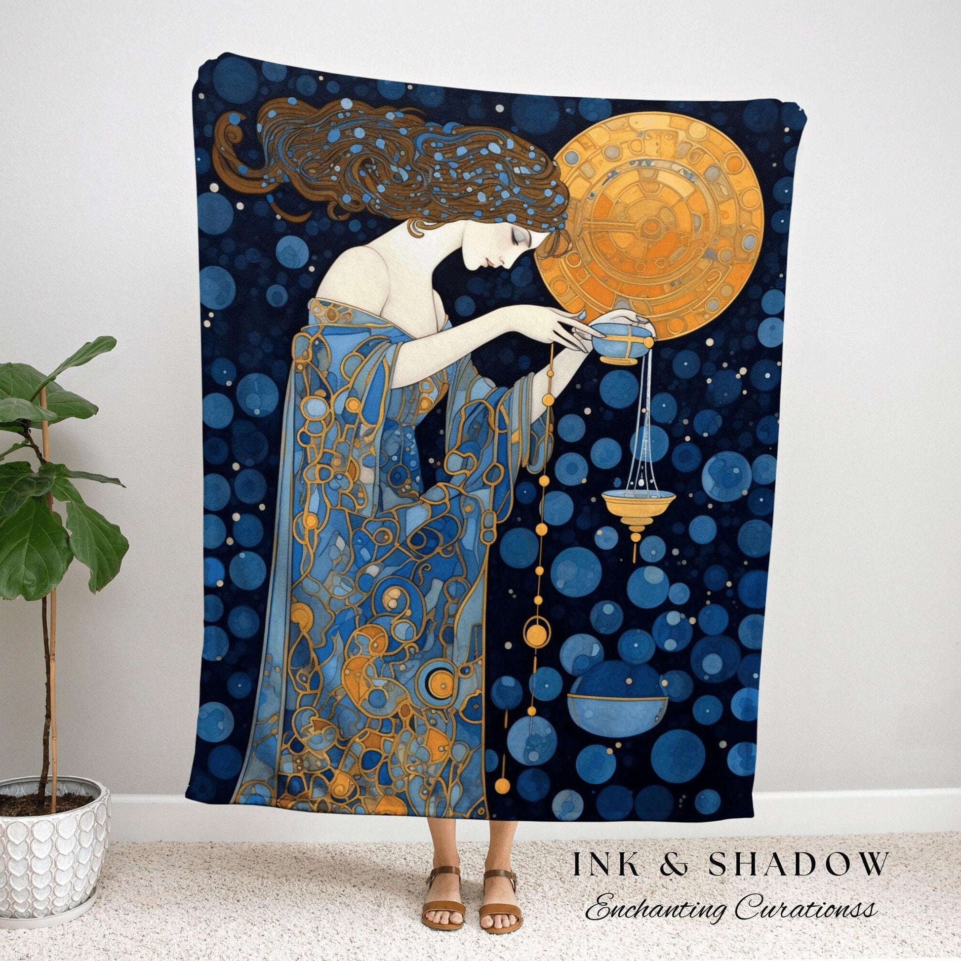 Zodiac Aquarius Gift Custom Tapestry Woven | Aquarius Wall Art Gustav Klimt | Custom Star Sign Woven Tapestry Celestial Art Blanket Woven |