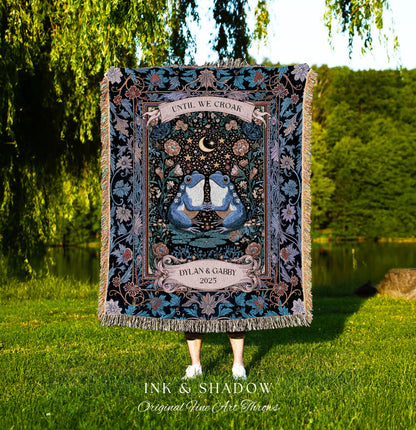 Dark Botanical Personalized Lovers Tapestry | Celestial Gift Frog Lovers Woven Throw Blanket Aesthetic Until we Croak Custom Cottagecore |