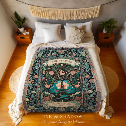 Colorful Frog Couple Custom Cozy Throw | Whimsical Anniversary Gift Woodland Fantasy Cottagecore Wedding Fairycore Cute Aesthetic Enchanted