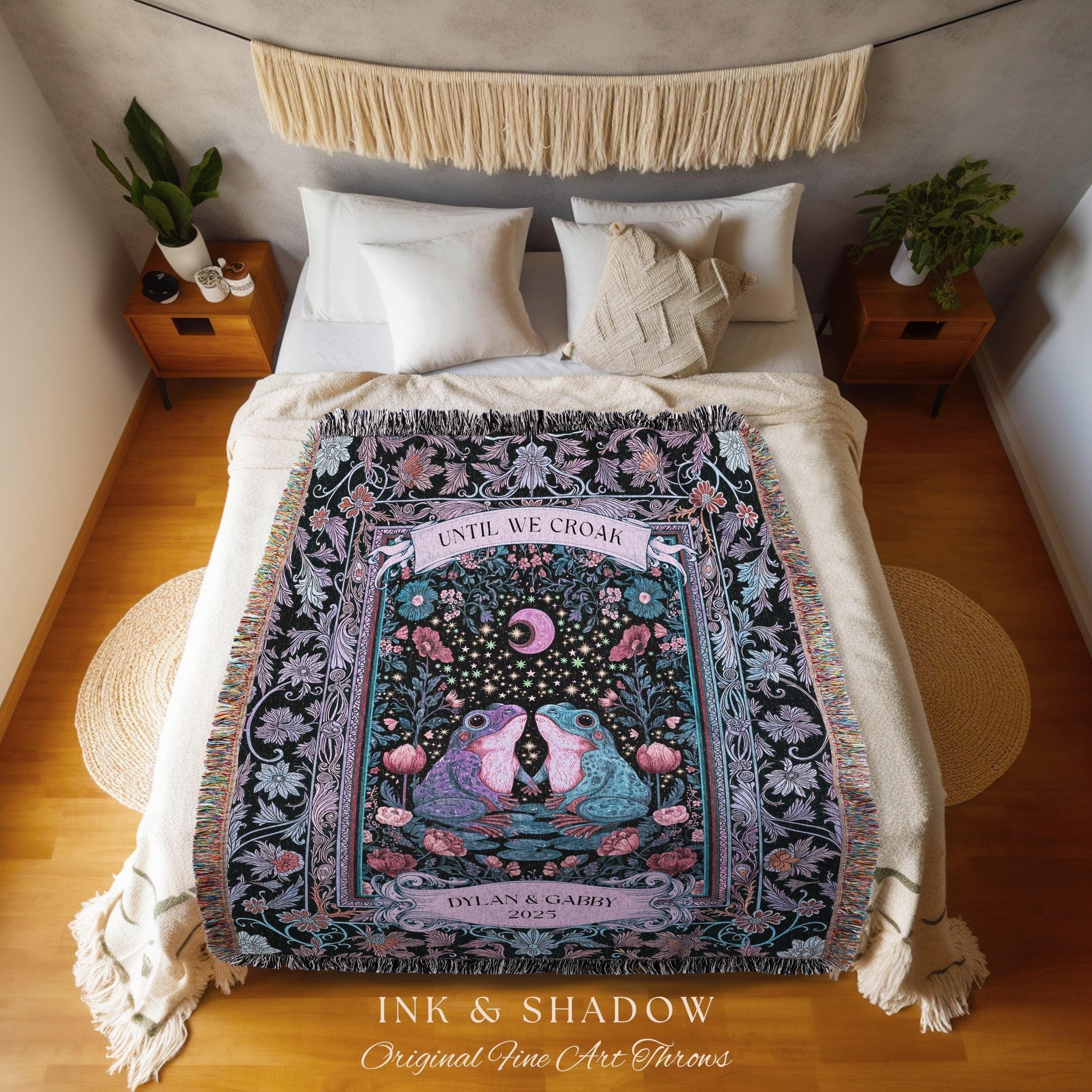 Dreamy Lavender Anniversary Blanket | Fairycore Cute Frog Couple Personalized Gift Mystic Pastel Purple Until We Croak Custom Whimsigothic |