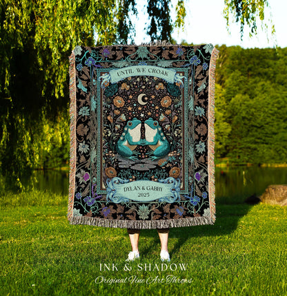 Frog and Toad Celestial Lovers Tapestry | Dark Cottagecore Whimsigoth Couple Goblincore Wedding Anniversary Mystic Theme Botanical Folklore