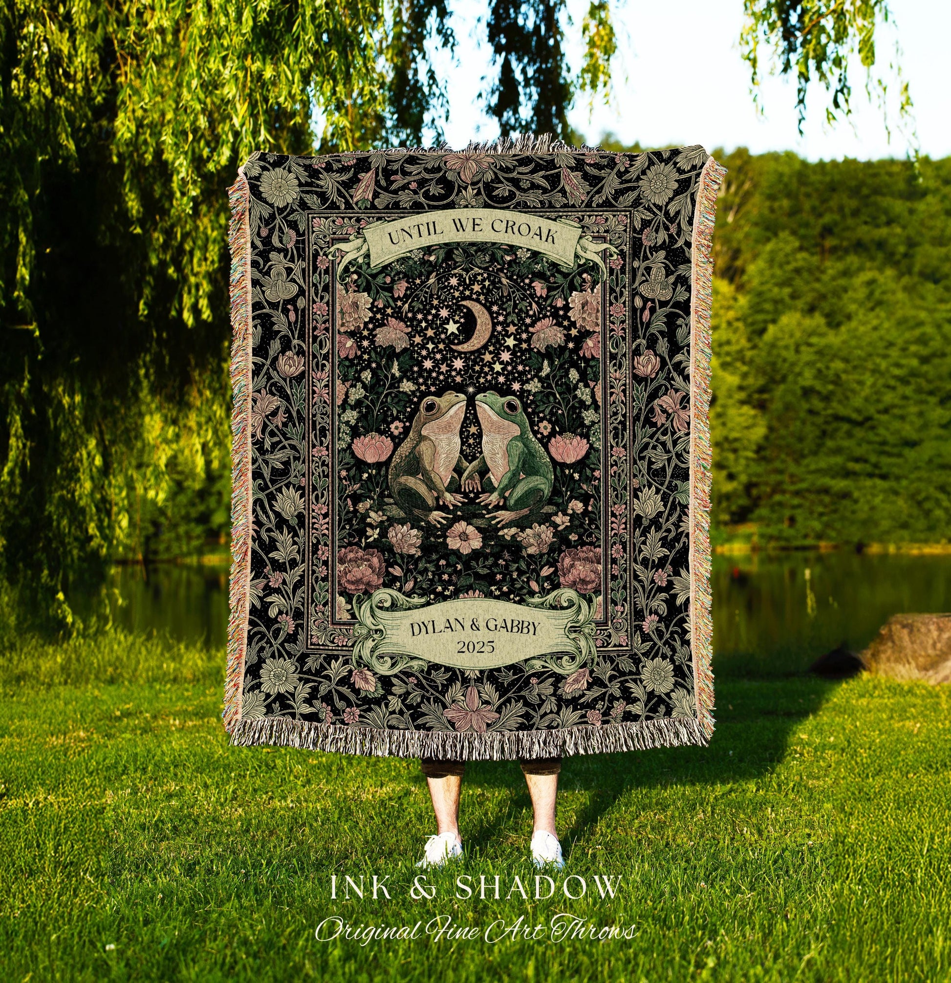 Moonlit Frog Lovers Personalized Throw | Fairycore Anniversary Gift Folklore Enchanted Forest Fairy Inspired Gift Cottagecore Whimsy Blanket