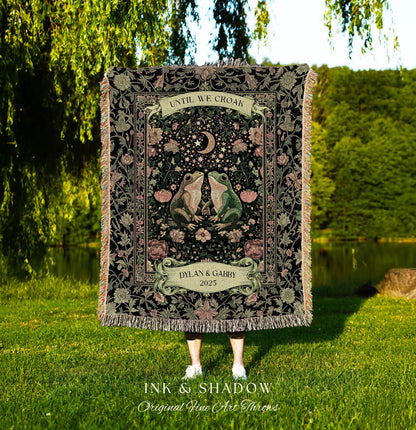 Moonlit Frog Lovers Personalized Throw | Fairycore Anniversary Gift Folklore Enchanted Forest Fairy Inspired Gift Cottagecore Whimsy Blanket