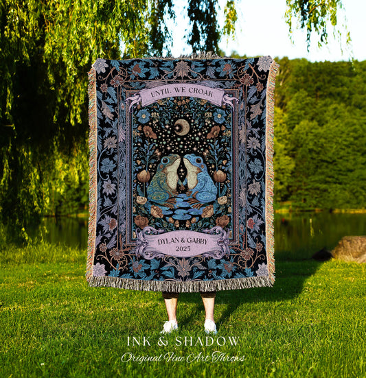 Magical Frog Lovers Personalized Throw | Whimsical Couple Enchanted Forestcore Wedding Mystical Fantasy Aesthetic Goblincore Forest Blanket