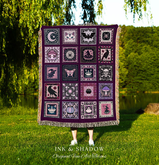 Autumnal Whimsy Purple Throw Blanket | Cozy Gothic Witchcore Decor Dark Academia Accent Halloween Tapestry Gift for Cute Bedroom Style Retro