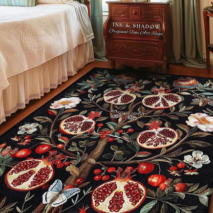 Enchanted Forest Pomegranate Rug Woodland Botanical Forestcore Decor | Nature Inspired Victorian Gothic Dark Cottagecore Floral Fruit Whimsy
