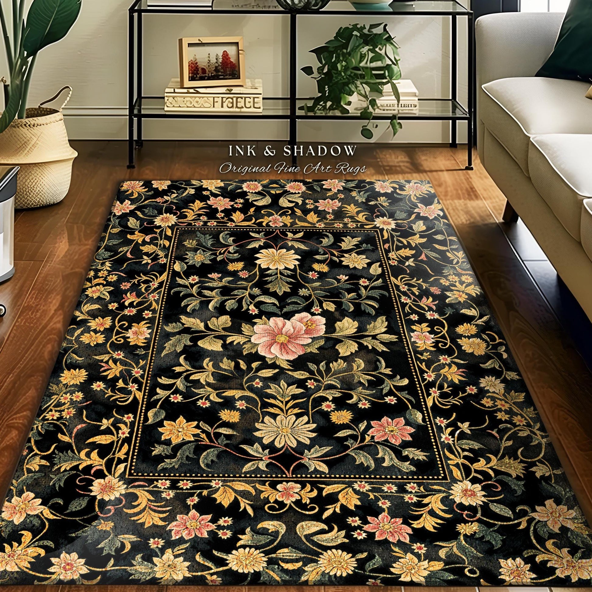 Ethereal Rose Housewarming Rug | Victorian Gothic Aesthetic Ornate Home Decor Whimsical Crowcore Rug Dark Academia Witchy Bedroom Floral |