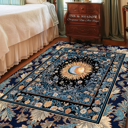 Lunar Energy Peaceful Bedroom Rug | Gothic Bohemian Astrology Mystic Whimsical Sun & Moon Maximalist Witchy Tarot Decor Celestial Accent Rug