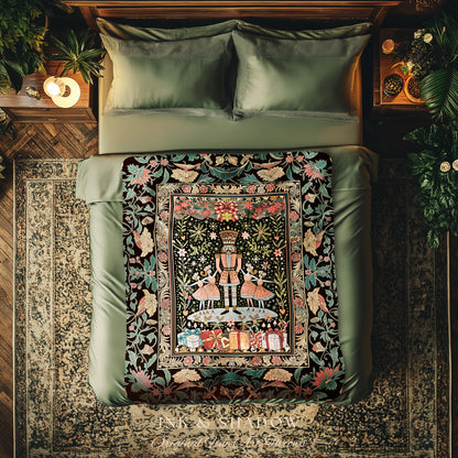 Scandi Christmas Nutcracker Blanket | Cozy Holiday Festive Throw Woven Tapestry Whimsical Boho Xmas Pastel Folklore Aesthetic Cute Nostalgia