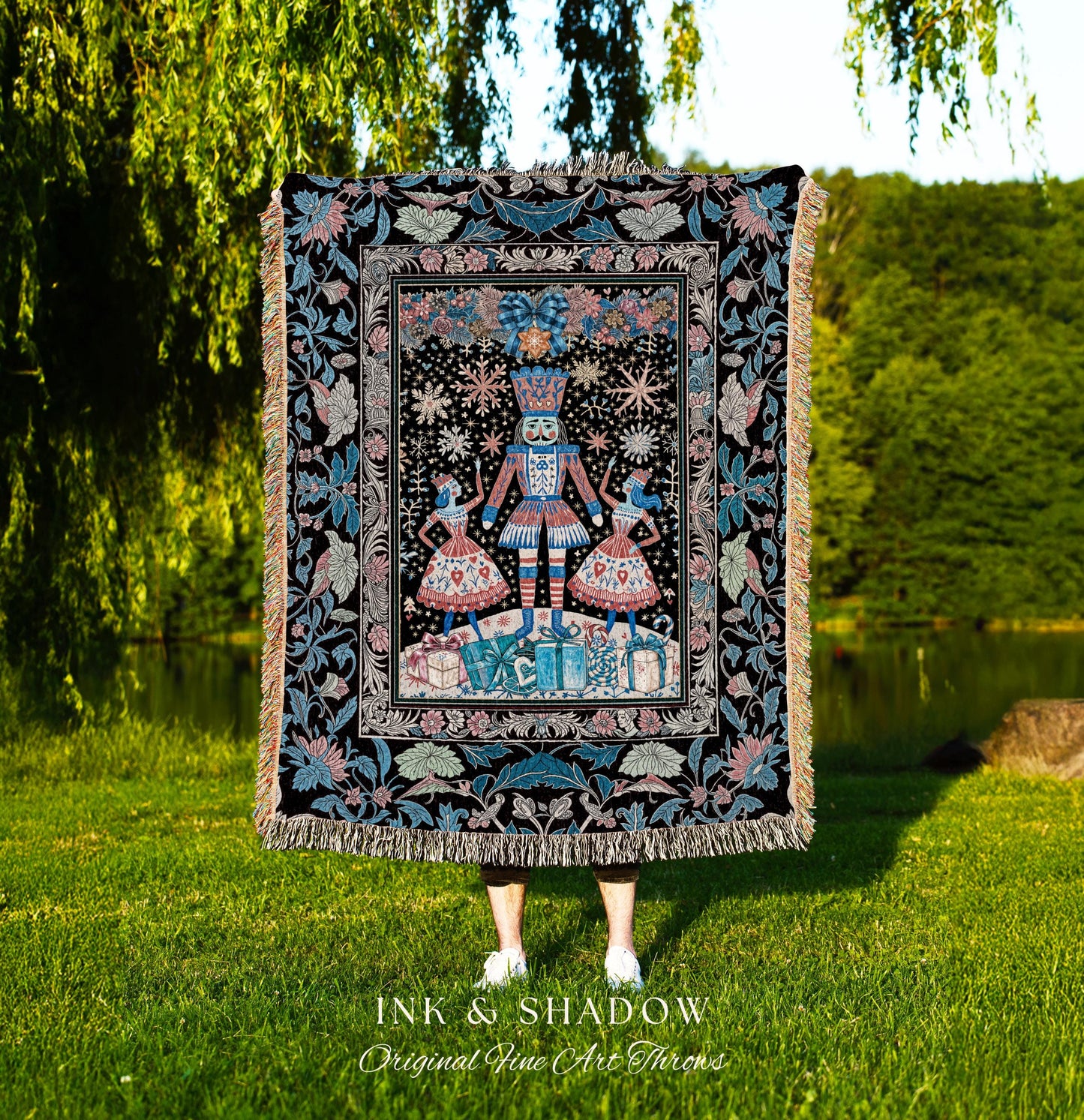 Frosted Ballet Scandi Holiday Blanket | Cozy Nordic Woven Throw Nutcracker Accent Gift Fairycore Tapestry Winter Cottagecore Sugarplum Fairy