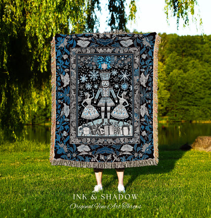 Royal Blue Winter Holiday Throw | Cozy Nordic Pastel Tapestry Ballet Fairycore Christmas Nutcracker Sugar Plum Fairy Woven Cottagecore Decor