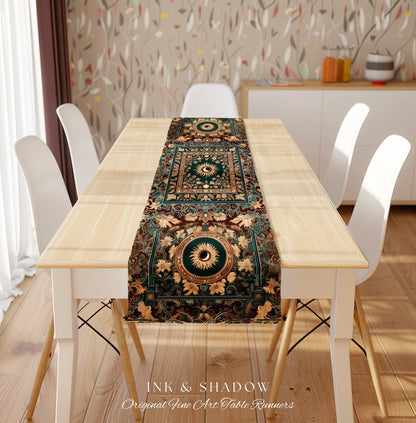 Moon and Sun Ethereal Bohemian Table Runner | Celestial Tarot Aesthetic Zodiac Inspired Runner Floral Maximalist Dinner Table Ethereal Style
