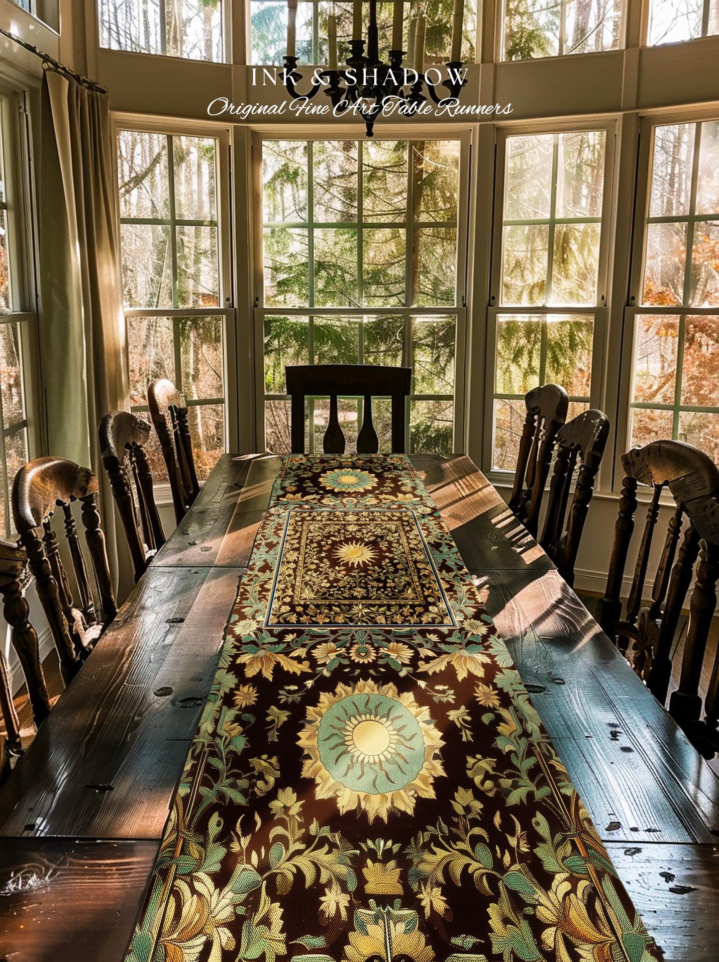Boho Maximalist Sun Table Runner | Witchy Mystic Theme Dinner Table Whimsical Celestial Tarot Aesthetic Astrology Inspired Spiritual Home |