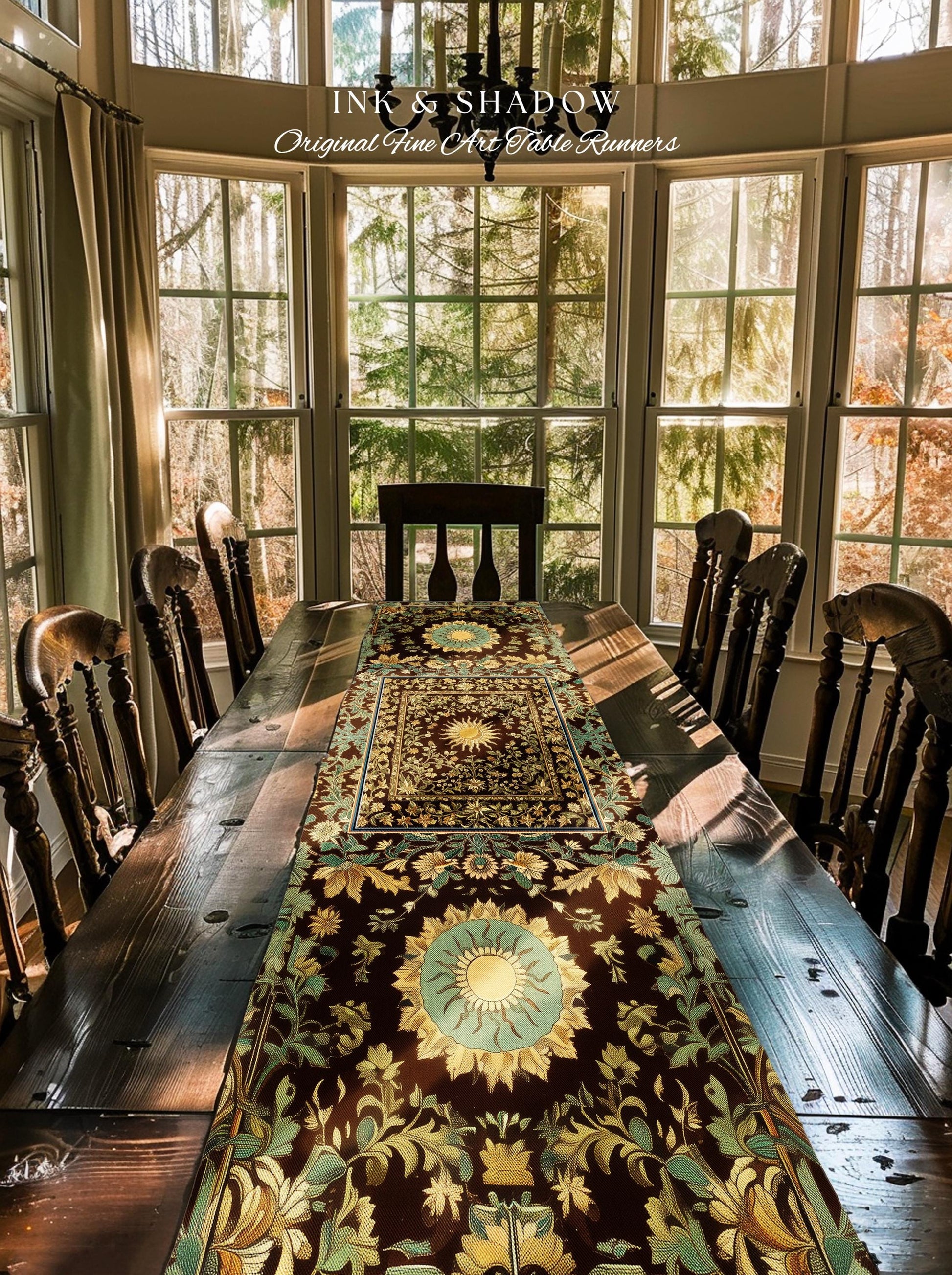 Boho Maximalist Sun Table Runner | Witchy Mystic Theme Dinner Table Whimsical Celestial Tarot Aesthetic Astrology Inspired Spiritual Home |