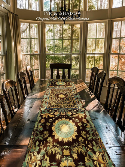 Boho Maximalist Sun Table Runner | Witchy Mystic Theme Dinner Table Whimsical Celestial Tarot Aesthetic Astrology Inspired Spiritual Home |