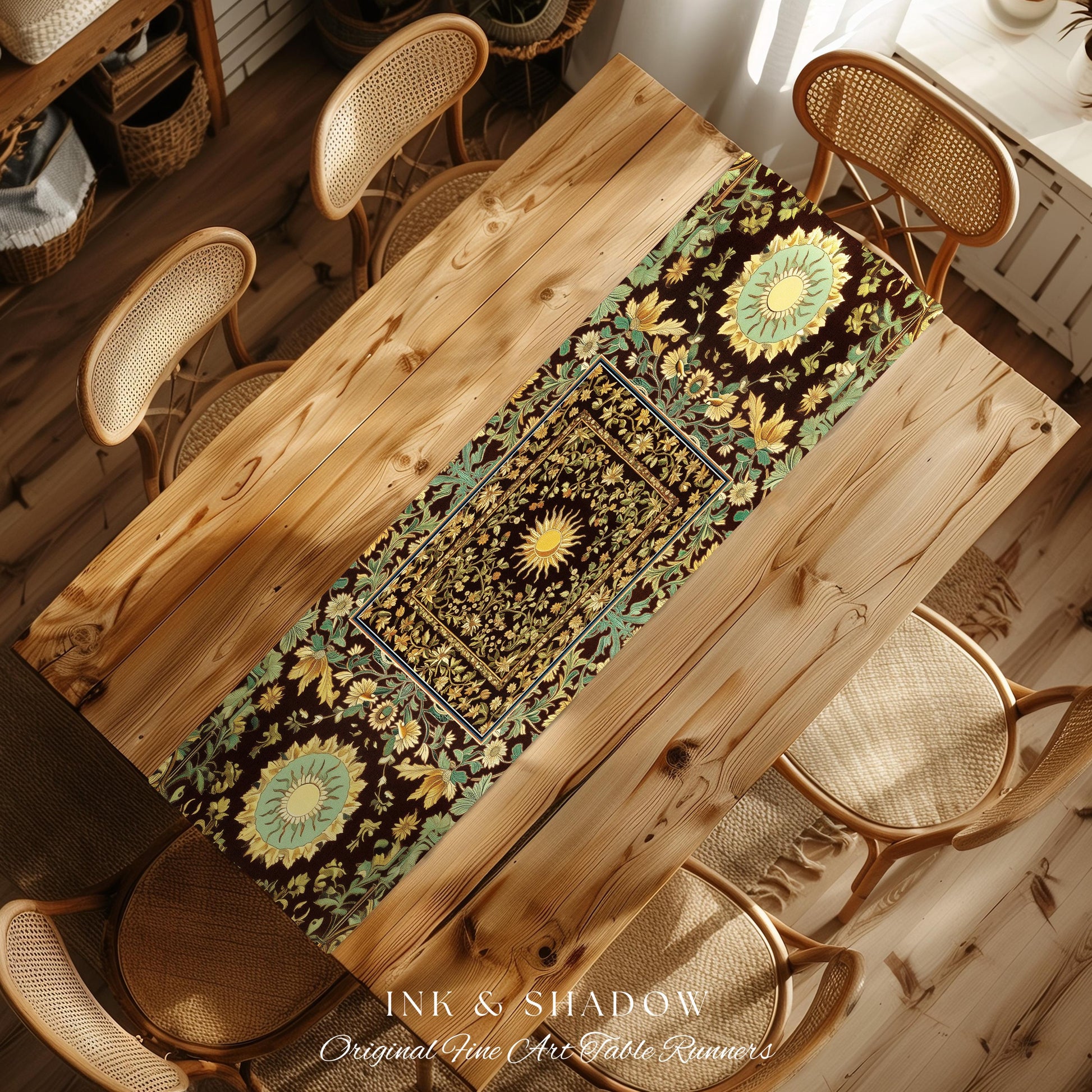 Boho Maximalist Sun Table Runner | Witchy Mystic Theme Dinner Table Whimsical Celestial Tarot Aesthetic Astrology Inspired Spiritual Home |