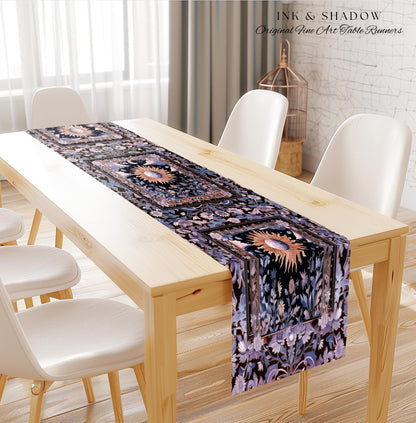 Enchanted Purples Boho Table Runner | Celestial Mystic Tarot Inspired Dining Room Table Witchy Pastel Bohemian Maximalist Decor Witchy Decor