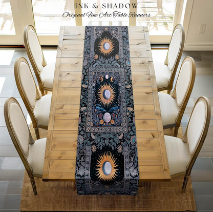 Whimsigothic Eclectic Moon Table Runner | Celestial Boho Mystic Tarot-Inspired Dining Room Astrology Decor Witchy Maximalist Aesthetic |