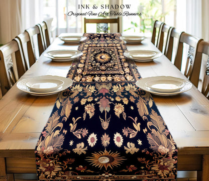Cosmic Elegance Celestial Table Runner | Dark Cottagecore Moon & Sun Ethereal Dining Room Decor Divine Aesthetic Witchy Bohemian Eclectic |