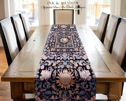 Pastel Whimsy Celestial Table Runner | Mystic Bohemian Celestial Witchy Decor Maximalist Gothic Sun and Moon Tarot Inspired Dining Room |
