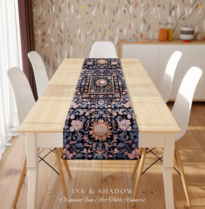 Pastel Whimsy Celestial Table Runner | Mystic Bohemian Celestial Witchy Decor Maximalist Gothic Sun and Moon Tarot Inspired Dining Room |