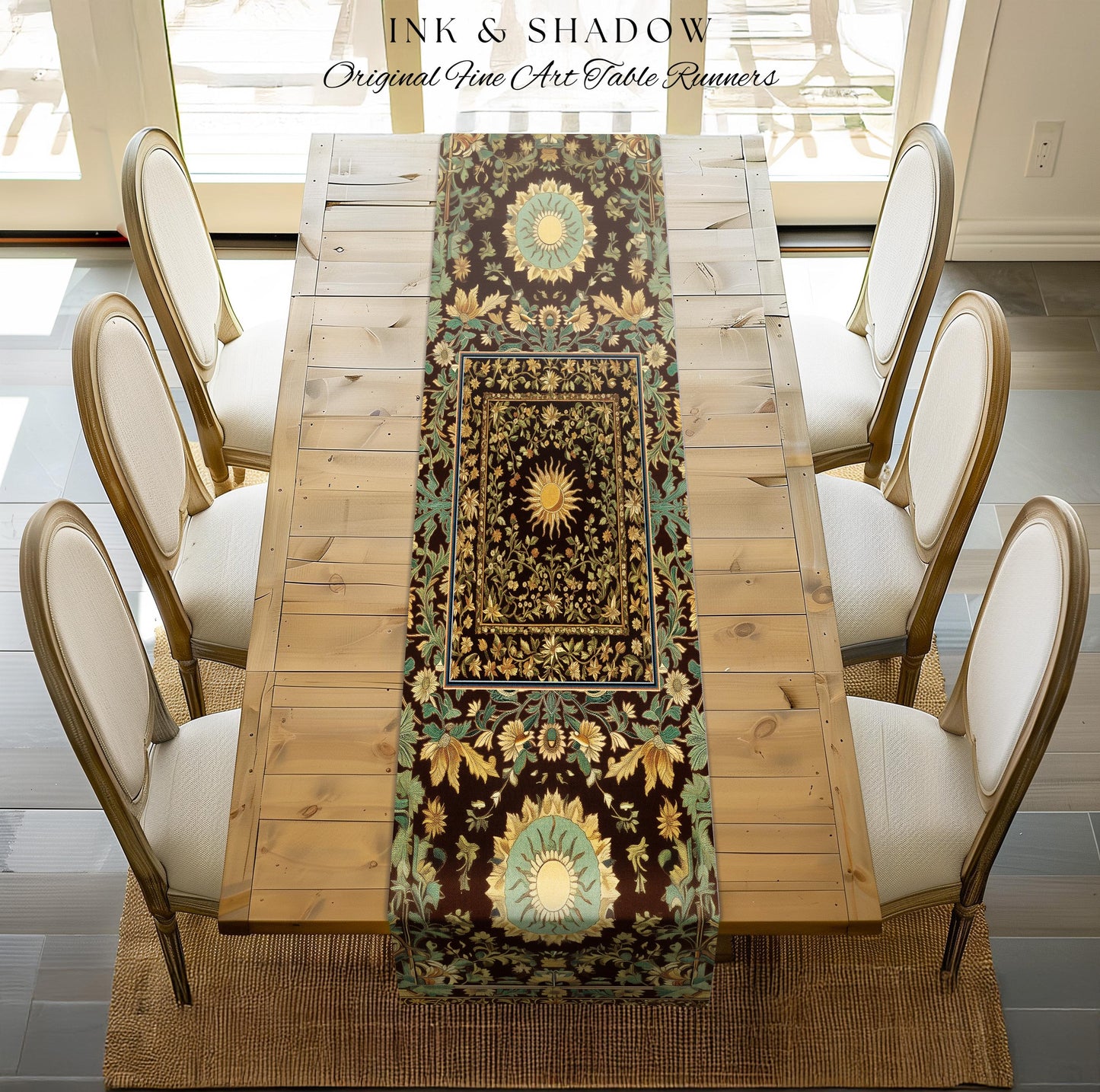 Boho Maximalist Sun Table Runner | Witchy Mystic Theme Dinner Table Whimsical Celestial Tarot Aesthetic Astrology Inspired Spiritual Home |