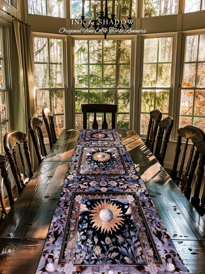 Enchanted Purples Boho Table Runner | Celestial Mystic Tarot Inspired Dining Room Table Witchy Pastel Bohemian Maximalist Decor Witchy Decor