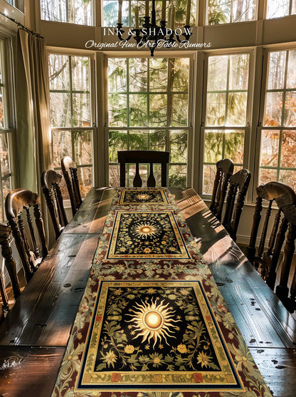 Ethereal Energy Celestial Table Runner | Mystic Boho Maximalist Astrology Inspired Witchy Sun & Moon Gothic Dining Room Decor Enchanted |