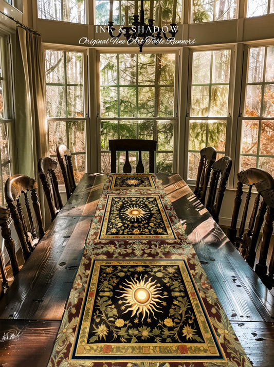 Ethereal Energy Celestial Table Runner | Mystic Boho Maximalist Astrology Inspired Witchy Sun & Moon Gothic Dining Room Decor Enchanted |