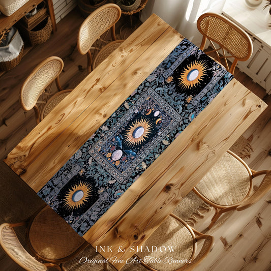 Whimsigothic Eclectic Moon Table Runner | Celestial Boho Mystic Tarot-Inspired Dining Room Astrology Decor Witchy Maximalist Aesthetic |