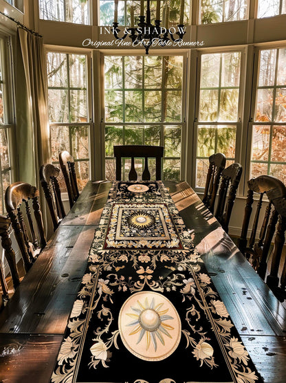 Divine Aesthetic Sun and Moon Table Runner | Magical Astrology Celestial Whimsigothic Boho Dining Room Decorations Mystic Magic Maximalist |