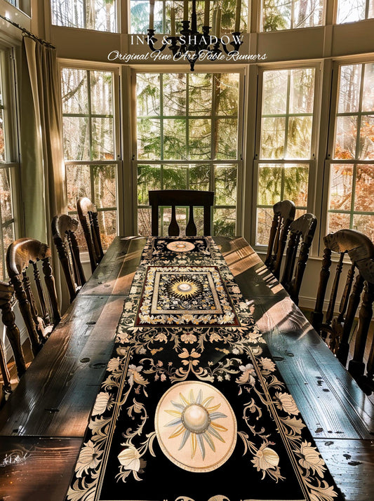 Divine Aesthetic Sun and Moon Table Runner | Magical Astrology Celestial Whimsigothic Boho Dining Room Decorations Mystic Magic Maximalist |