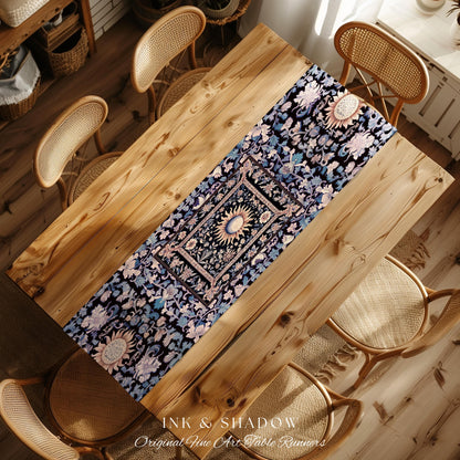 Pastel Whimsy Celestial Table Runner | Mystic Bohemian Celestial Witchy Decor Maximalist Gothic Sun and Moon Tarot Inspired Dining Room |