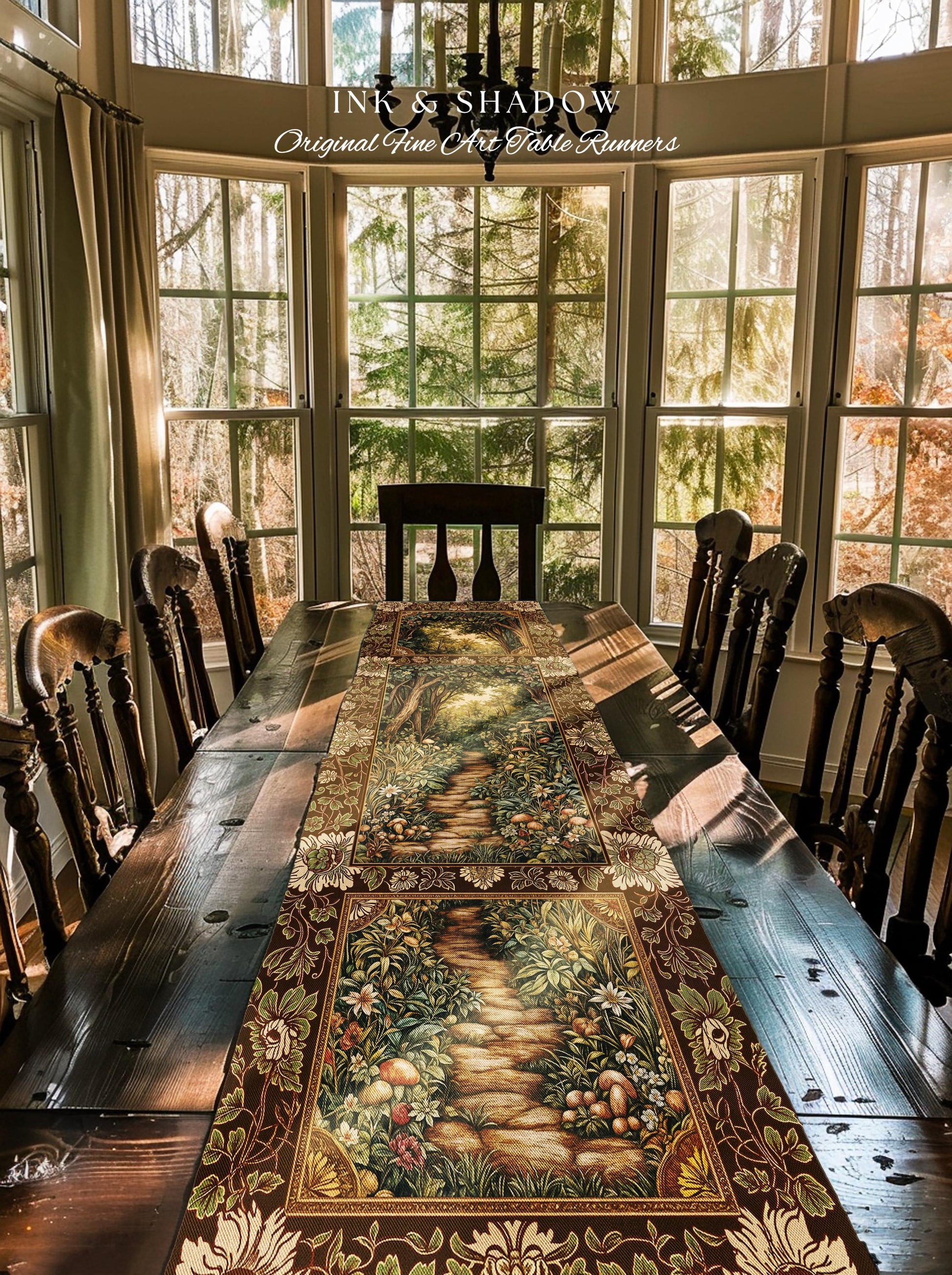 Mushroom Forest Magical Woodland Table Runner Ethereal Mystic Academia Vintage Folklore Art Forest Fairycore Whimsigoth Medieval Dining Room