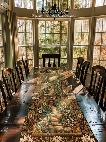 Mushroom Forest Magical Woodland Table Runner Ethereal Mystic Academia Vintage Folklore Art Forest Fairycore Whimsigoth Medieval Dining Room